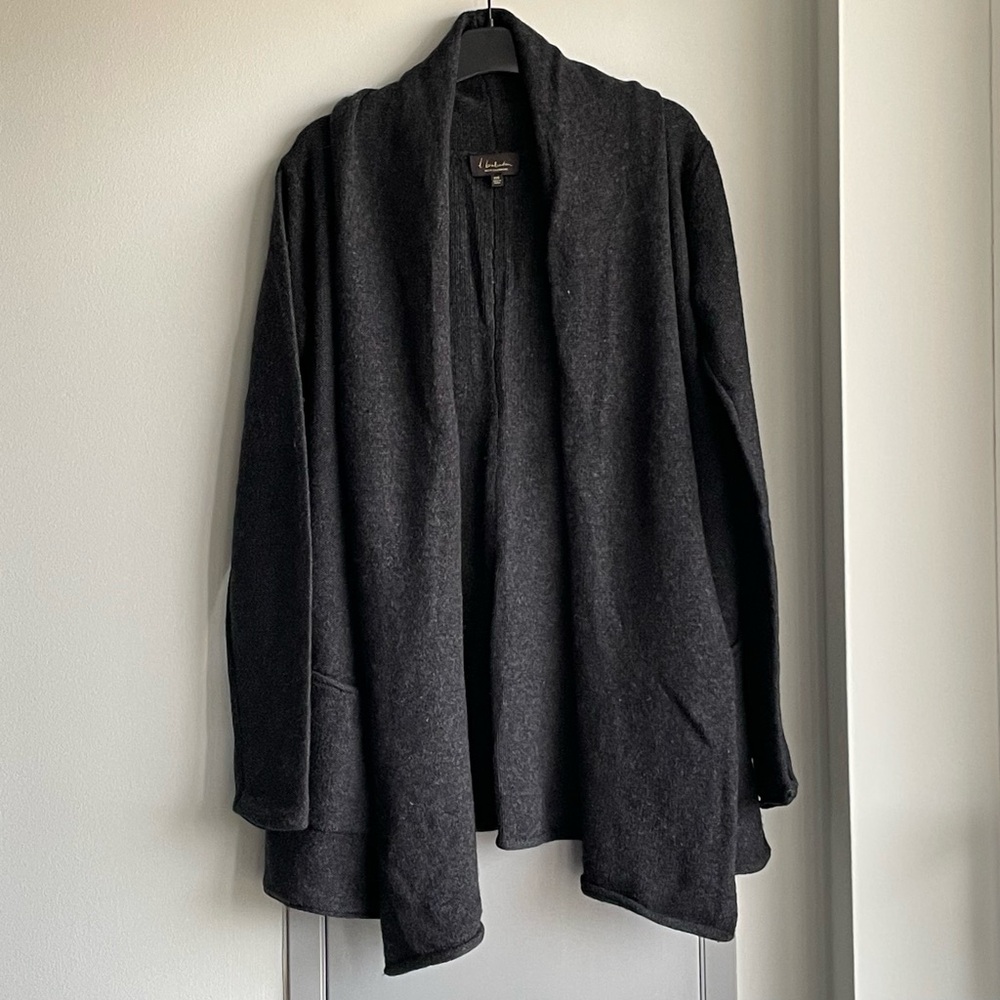 ARITZIA BABATON Merino Wool and Cashmere Mix Charcoal Open Front Cardigan